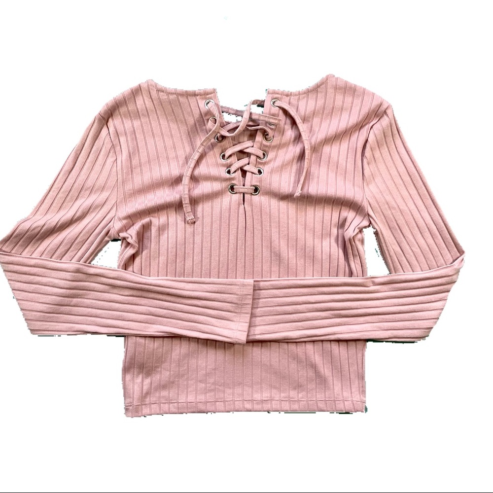 Forever 21 Long Sleeve Top With Strap Tie V Neck
